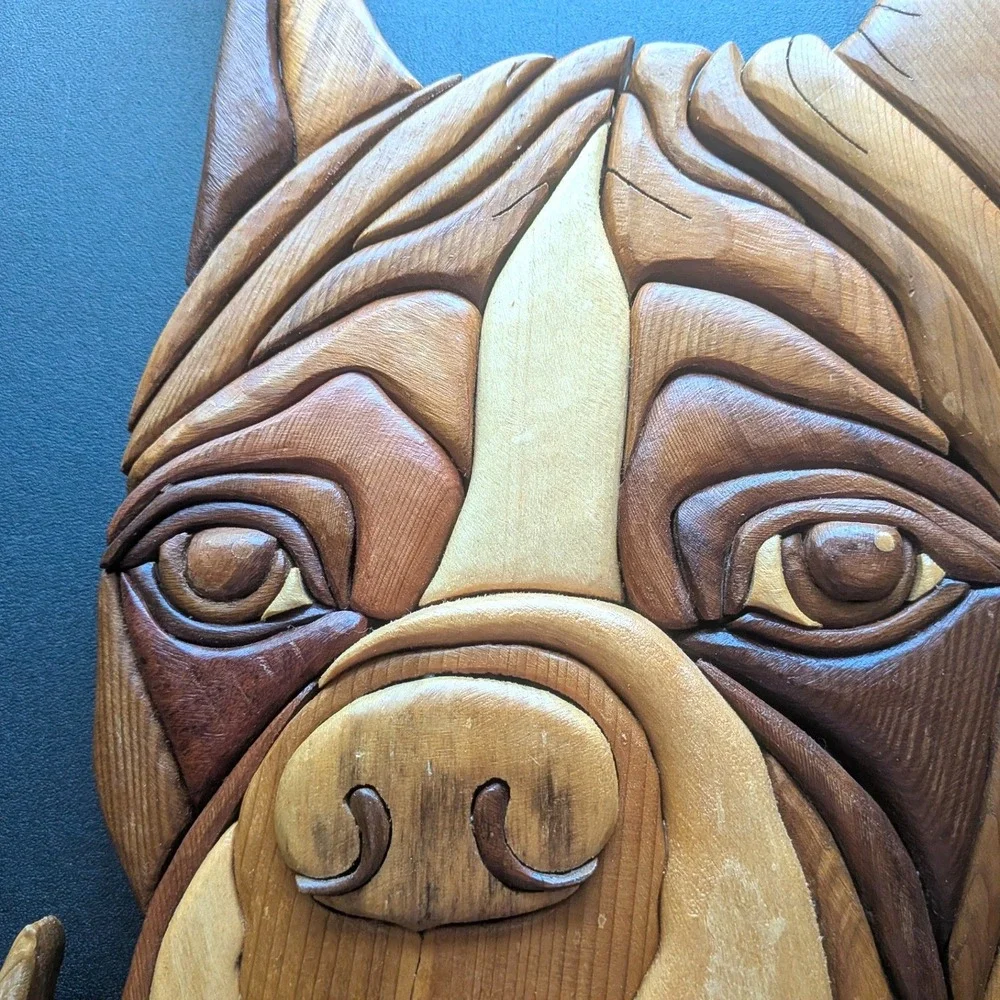 Boxer Dog Intarsia Wood Wall Art Handmade 3D Portrait Plaque 16